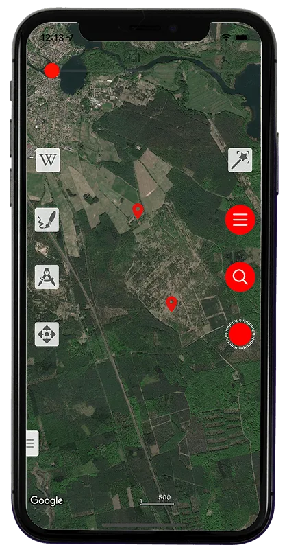 Скриншот спутникового режима карты в Vetus Maps