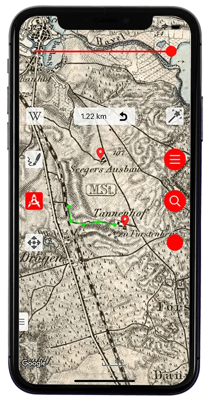 Скриншот сохранённых меток в Vetus Maps